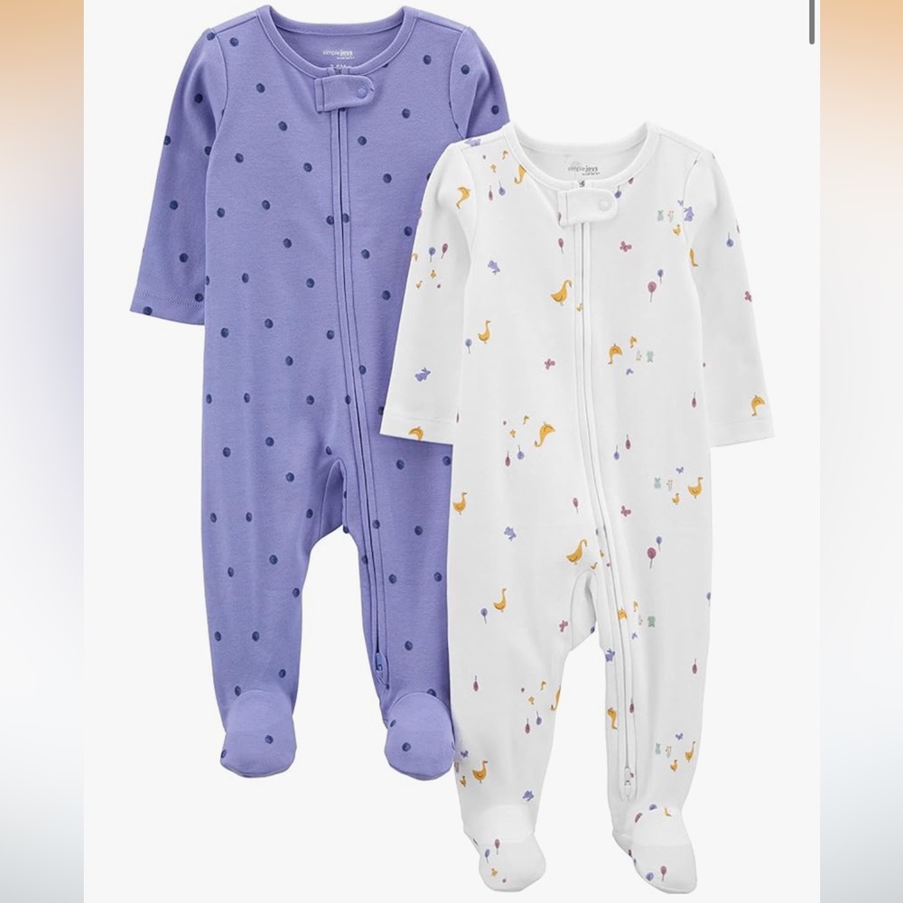 Simple Joys by Carter's Baby Girls' Cotton Footed Sleep and Play, Pack of 2